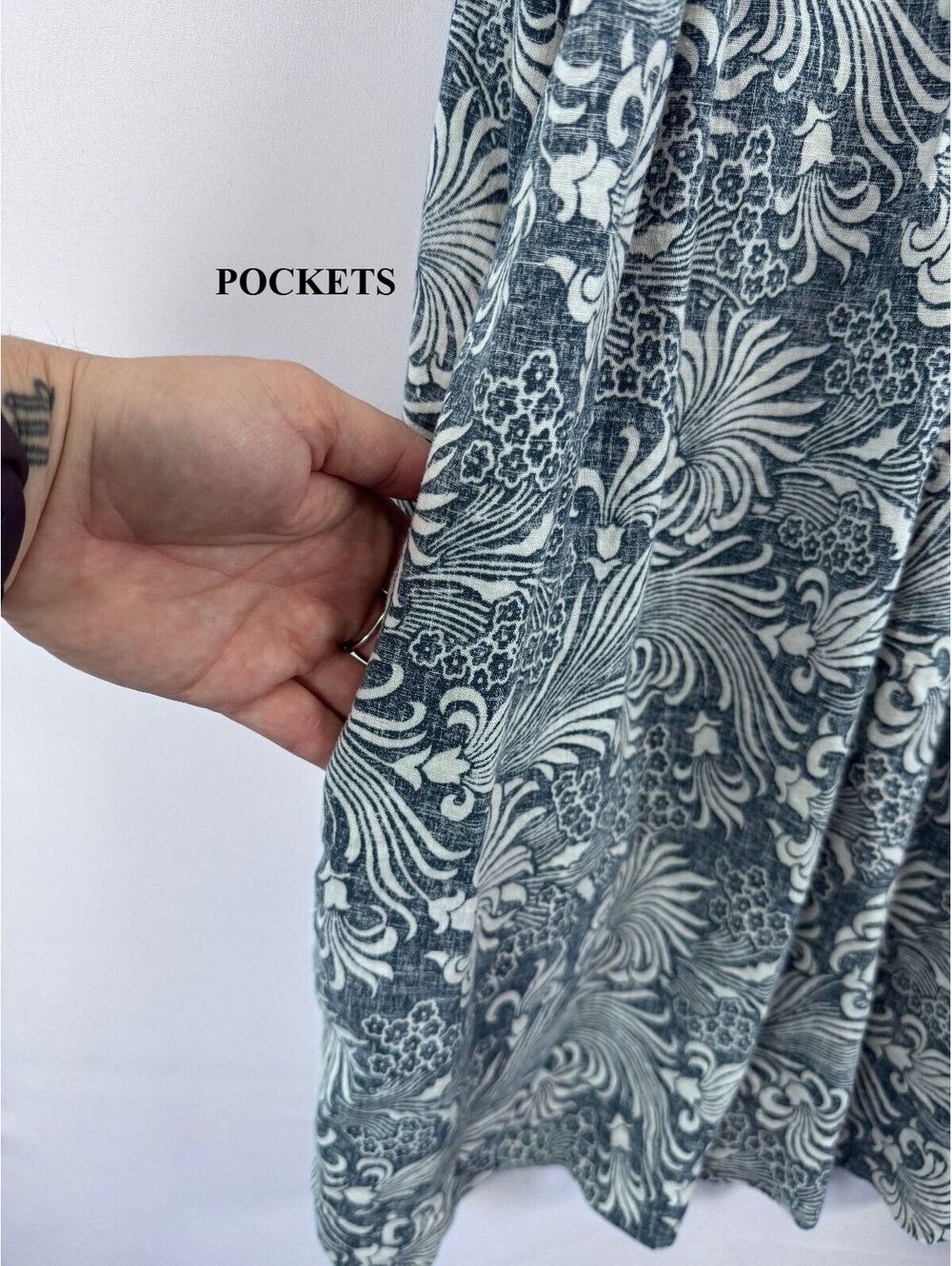 Faherty Blue Pockets Floral Coastal Cottagecore Linen Tunic Dress Womens XL - Picture 3 of 10